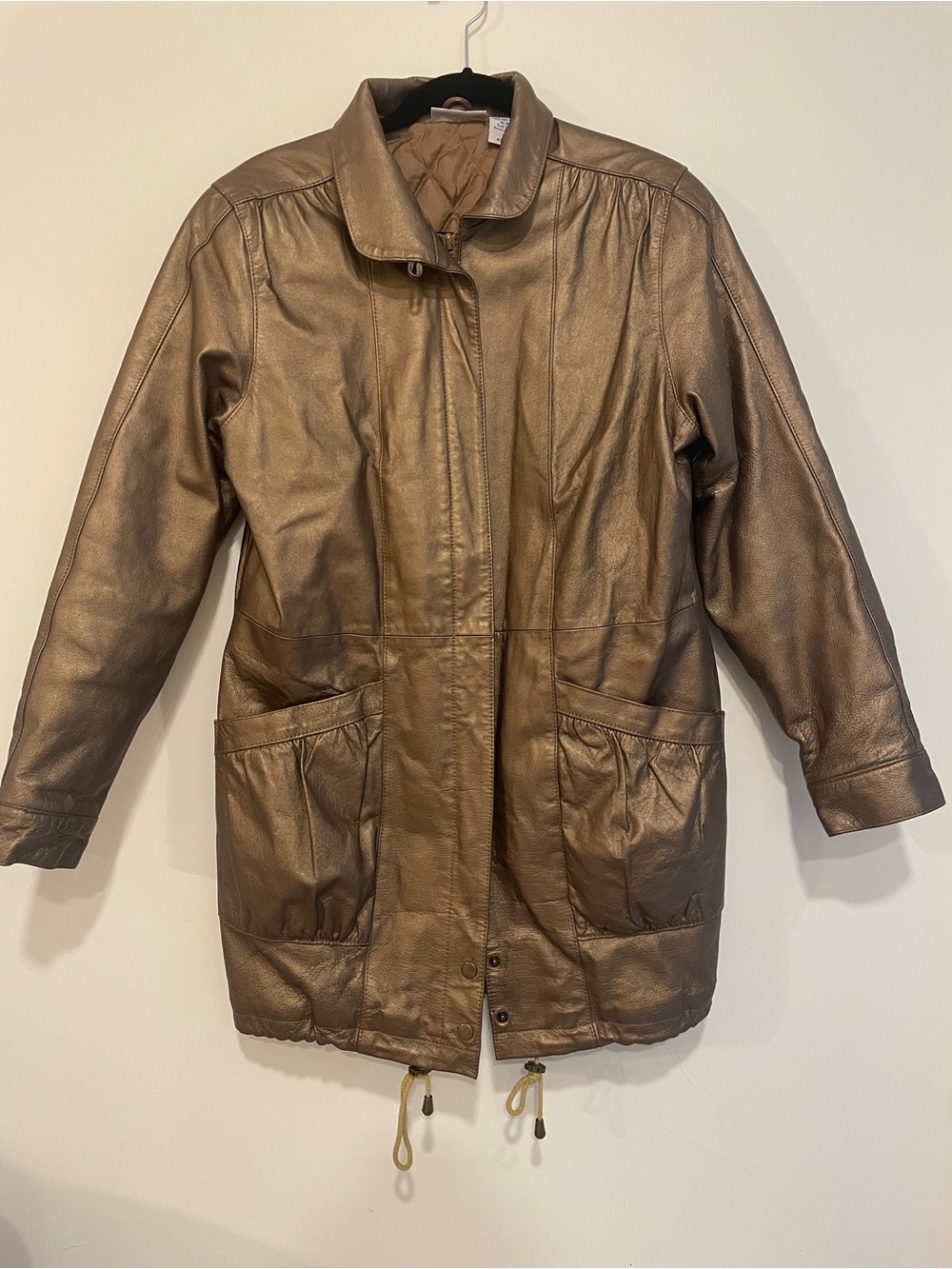 VTG Blair Boutique Metallic Gold Leather Jacket Quilted Lined Coat Small